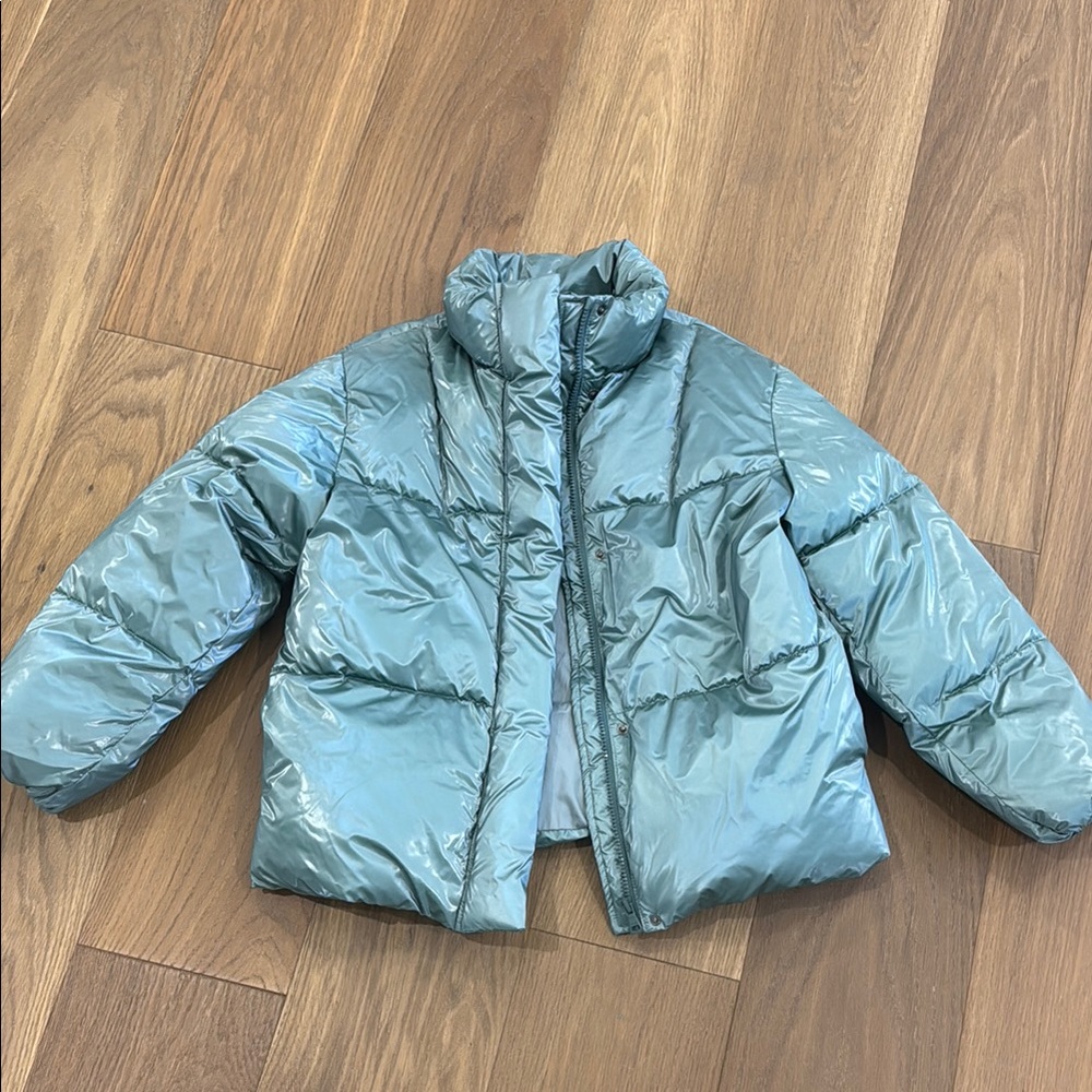 Zara Metallic Green Puffer Jacket